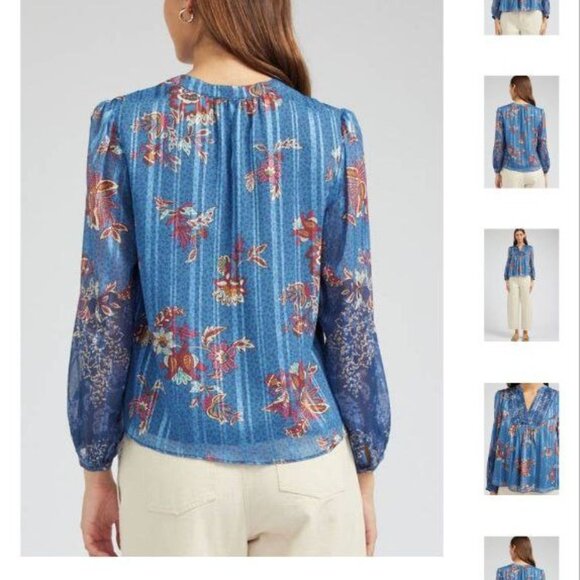 NWT Floral Women`s Printed Neck Contrast Blouse- Pique by Parker Kennedy Size M - Picture 12 of 12